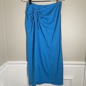 NWT Aerie Blue Ribbed Pull On Midi Skirt Medium with Side Slit Beach Bohemian